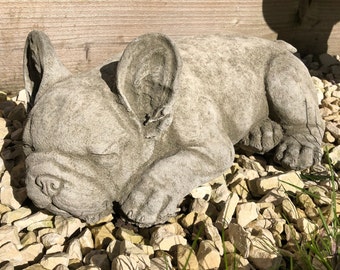 Stein Französische Bulldogge Statue | Frenchie Bully Hündchen Haustier Haus Outdoor Garten Ornament Dekoration Pup Bullie Geschenk
