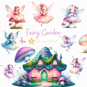 Fairy Garden Watercolor Clipart, Fairy Clipart Bundle, Cute Fairy Garden Clip Art, Cute Fairy Png, Nursery Clipart, Fairies PNG Clipart