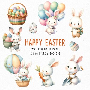 Watercolor Easter Clipart, Easter Clipart, Easter Bunny, Easter Rabbit Clipart, Easter Egg, Easter Basket PNG, Easter Bunny PNG,