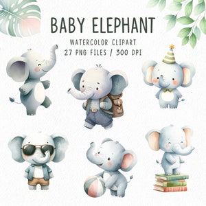 Clipart aquarela de elefante, elefante bebê, elefante bebê fofo PNG, clipart de elefante fofo, arte de berçário, decoração de berçário