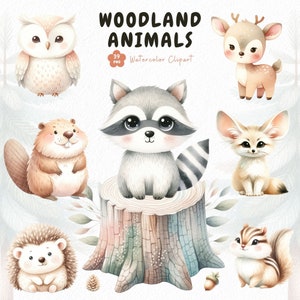 Woodland animals watercolor clipart, watercolor animals clipart, Nursery Decor, Woodland Baby Shower Clipart, Boho Forest Animals