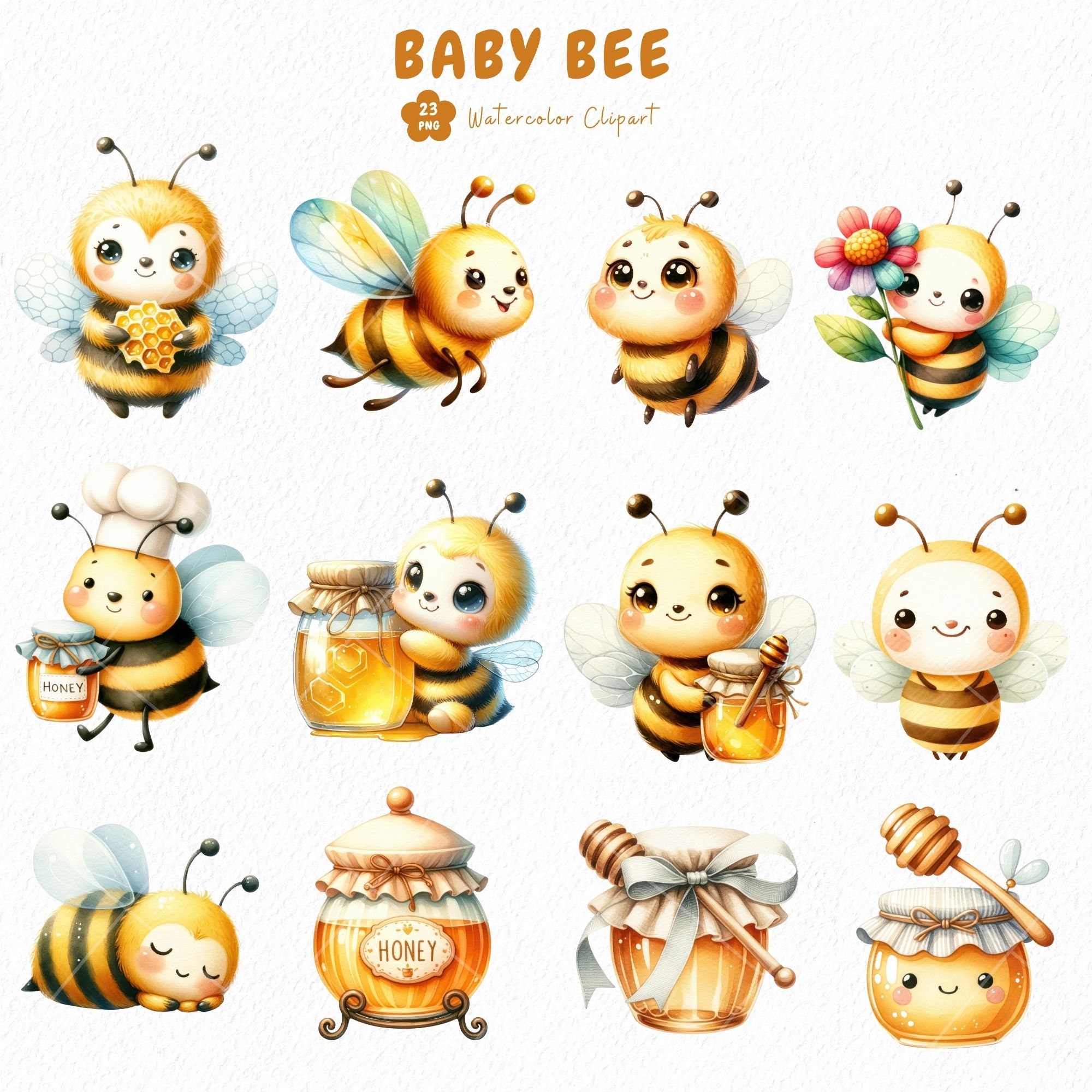Baby Bee Watercolor Clipart, Cute Bee Clipart, Sweet Honey Bee Clipart ...