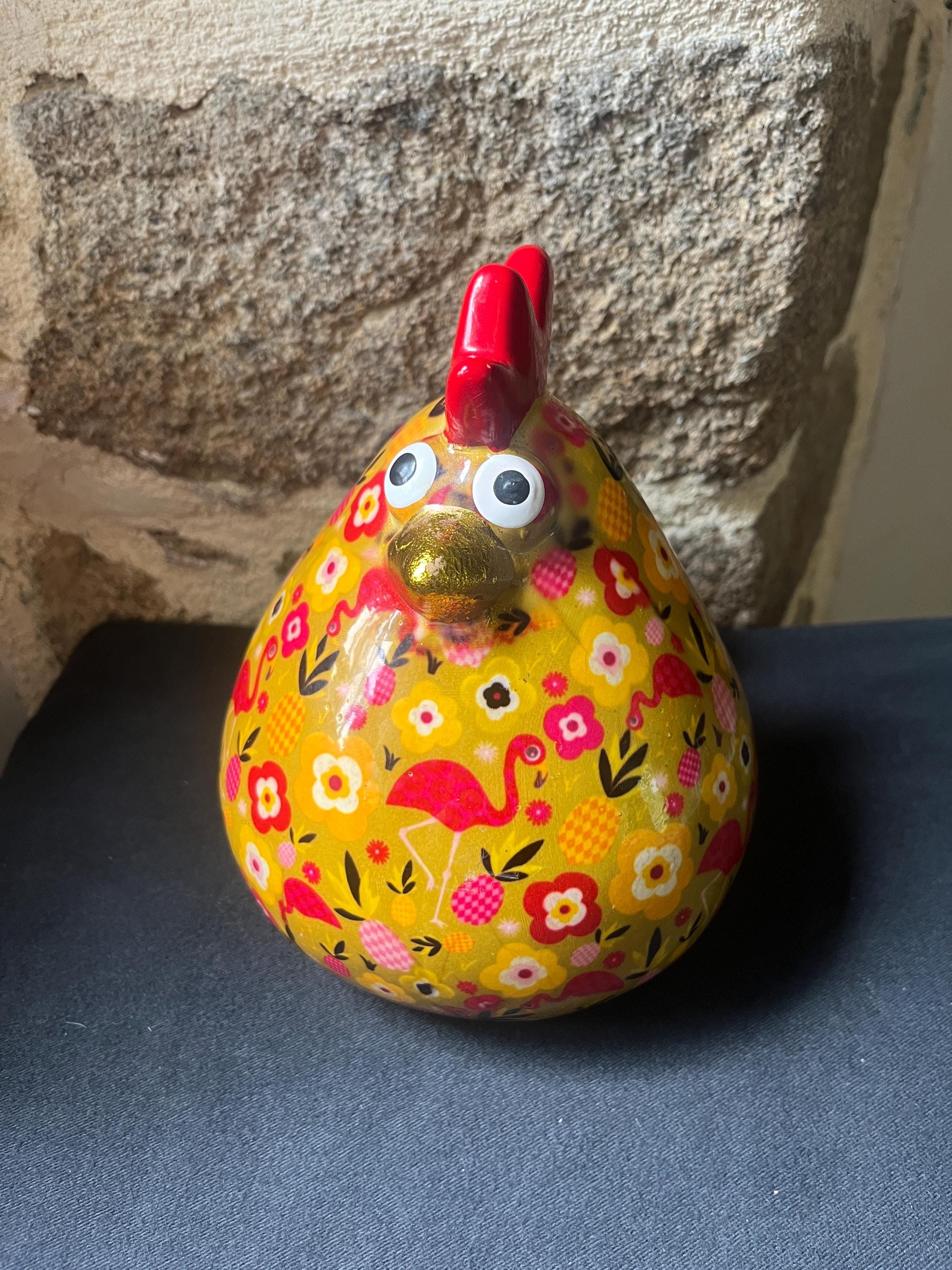 vintage Poule en céramique sur son nid - Poulet brun avec peigne rouge, décoration de cuisine de ferme