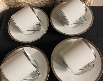 Prachtige set van 4 koffiekopjes en 4 schotels Platinum Collection Raynaud & Co Limoges