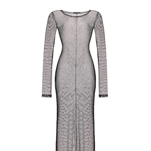 Evening sheer dress, black maxi dress with long sleeves, party see through dress, cocktail outfit, sexy wedding guest dress, beach dress
