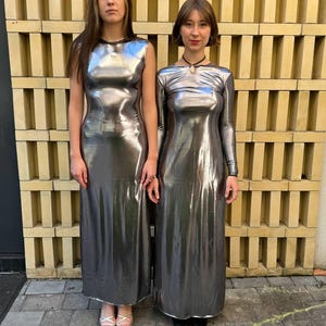 Chrome Drag Queen evening dress, silver sequin dress, shiny festival maxi dress, liquid metallic dress, Pride outfit, LGBTQ