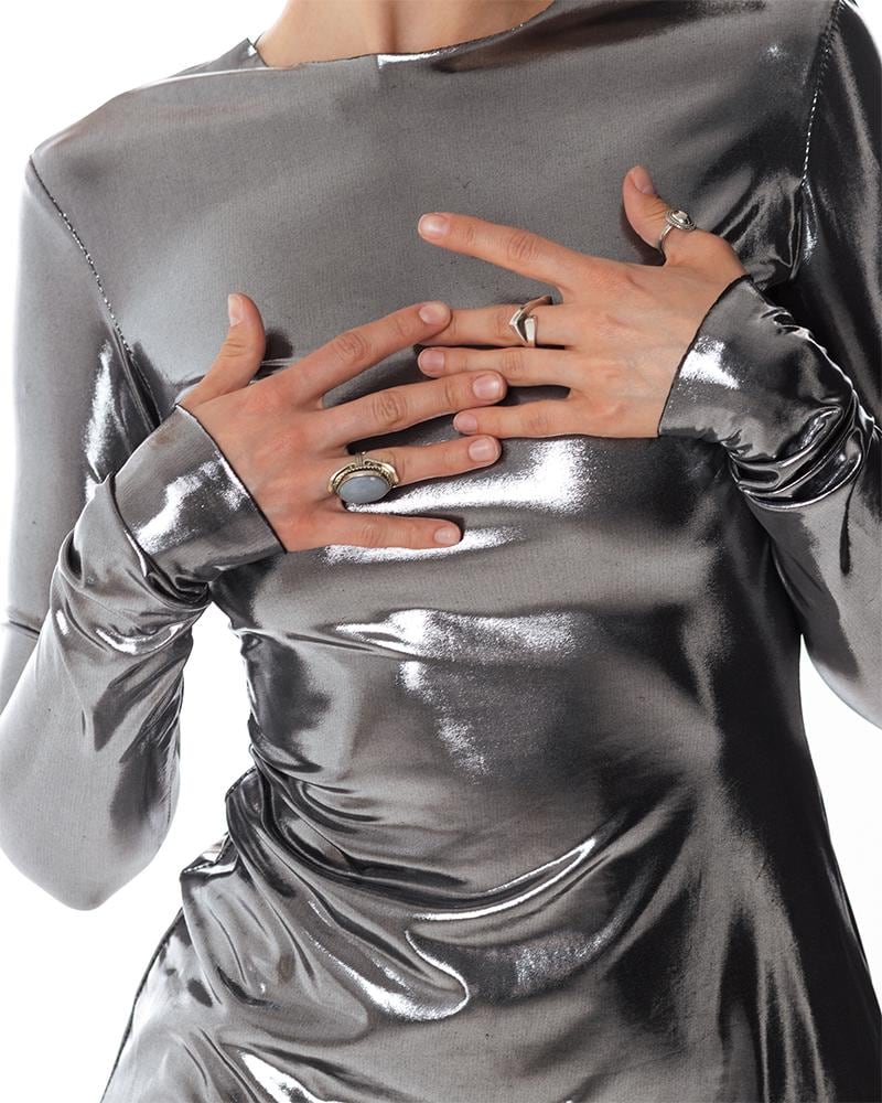 knee length dresses for ladies Ashera Metallic Knit Dress – Retrofete
