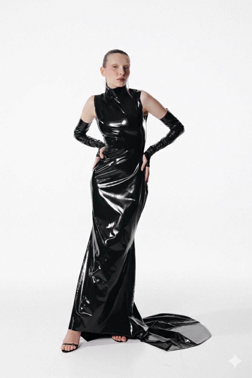 green emerald velvet dress Evening Latex/Rubber Dress – Honour Clothing main image 1