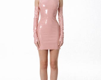 pink pvc bodycon dress Wet Look Evening Gown: Shiny bodycon latex dress