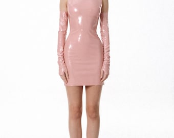 light pink latex dress Sleeveless Straight, Hooked On Your Heart Latex Mini Dress in Pink, Size S, For Valentine's Day