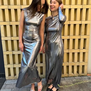 Valentines day dress, romantic dress, Silver Cocktail maxi dress, evening dress, gift for her, wedding gift, wedding guest dress, sexy dress