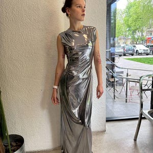 Chrome Drag Queen evening dress, silver sequin dress, shiny festival maxi dress, liquid metallic dress, Pride outfit, LGBTQ