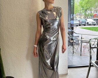 Silver Maxi Dress: Chrome Liquid Metallic Evening Gown, Pride Outfit - Etsy
