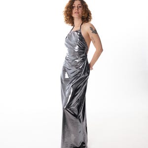 Chrome Drag Queen evening dress, silver sequin dress, shiny festival maxi dress, liquid metallic dress, Pride outfit, LGBTQ