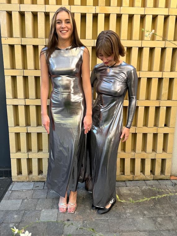 Silver Metallic Maxi Dress: Elegant Evening Gown, Prom Dress