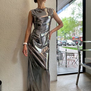 Metallic Silver Maxi Dress: Bodycon Cocktail Evening Gown - Etsy Metallic Silver Maxi Dress: Bodycon Cocktail Evening Gown - Etsy