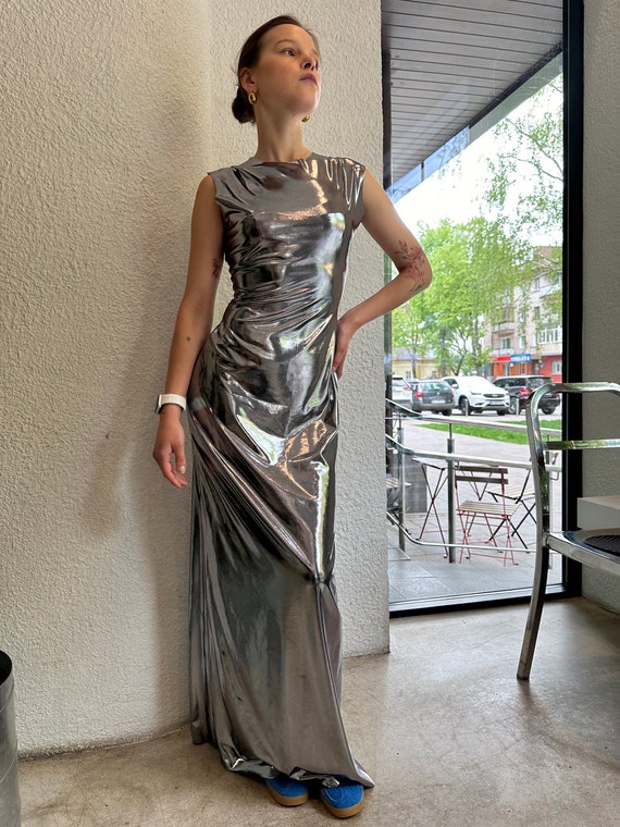 prom dress satin Ladivine CD340 Size 10 Nova Purple Long Satin Overskirt Prom Dress Formal Pageant Gown fitted ruched