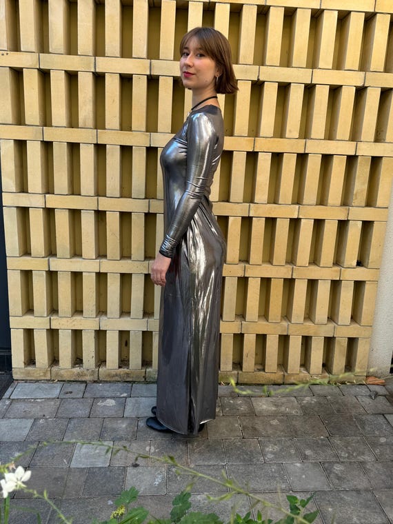 knee length dresses for ladies Betsy & Adam Women's Metallic Crinkled Blouson-Sleeve Gown - White Pink Gold main image 0