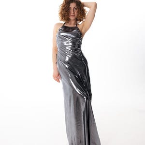 Evening Silver dress, open back dress, cocktail dress, elegant maxi dress, bridesmaid dress, Romantic summer dress, Sleeveless sundress
