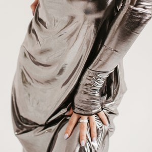 Silver maxi dress with long sleeves, party dress, prom dress, cocktail dress, long dress, bohemian long dress, bridesmaid dress, metallic image 3