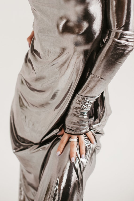 silver metallic bodycon dress Women's Shiny Metallic Mini Dress