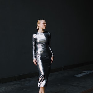 Mother of the bride dress, wedding guest dress, gift for mom, silver shiny dress, gift for her, evening dress, cocktail dress, plus size