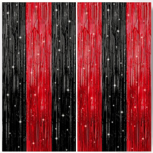 XtraLarge Red and Black Fringe Curtain - 2 Pack, 8x6.4 Feet | Glamorous Backdrop for Sneaker Ball and Casino Theme Parties