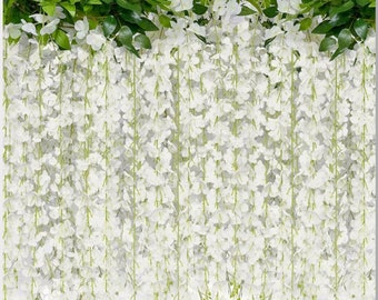 6 Feet White Wisteria Vine Garland - 40 Branches Silk Hanging Flowers for Wedding, Party, Home Decor (4 Packs)