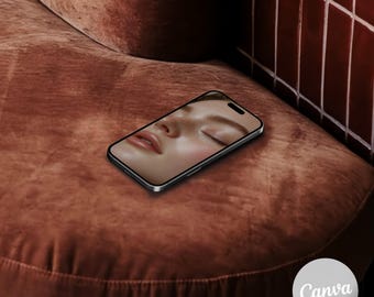 Retro Red iPhone Mockup Template for Canva, Phone Mockup, device mockups, dark aesthetic Mockup, brand design Mockup, Website mockup