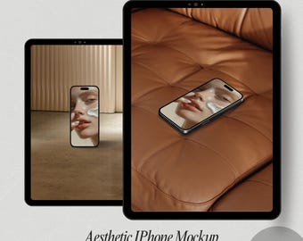 Luxury iPhone Mockup Bundle, Beige Aesthetic, Editable Canva Templates