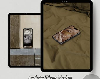 Olive & Cream Luxury iPhone Mockup Bundle, Realistic Editable Device Mockups in Canva, Minimalist Aesthetic, device mockups, brand guide