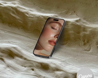 Neutral texture iPhone Mockup, Realistic Editable Device Mockup for Canva, Branding mockup, Stone mockup, Smartphone screen mockup