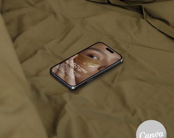 Olive Green Luxury iPhone Mockup, Realistic Editable Device Mockup in Canva, Minimalist Aesthetic, device mockup, Branding kit, Designer Kit