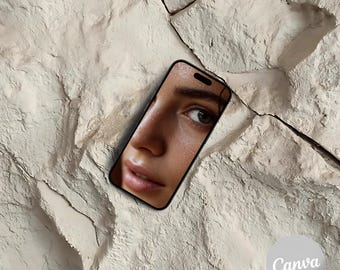 Stone iPhone Mockup, Elegant White Canva Template