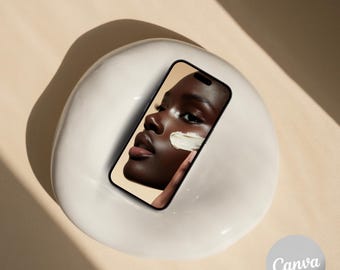 Elegant iPhone Mockup Template for Canva, White Minimalist Phone Mockup