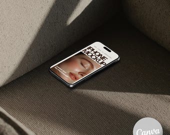 Taupe iPhone Mockup, Neutral Aesthetic, Editable Canva Template