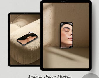 Beige iPhone Mockup, Minimal Aesthetic Canva Templates (Digital)