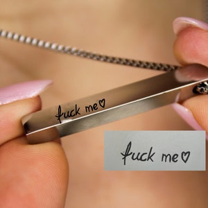 Handgeschreven ketting, ketting met echt handschrift, ketting op maat, handschriftsieraden, provocerende tekstideeën, handgeschreven handtekeningcadeau