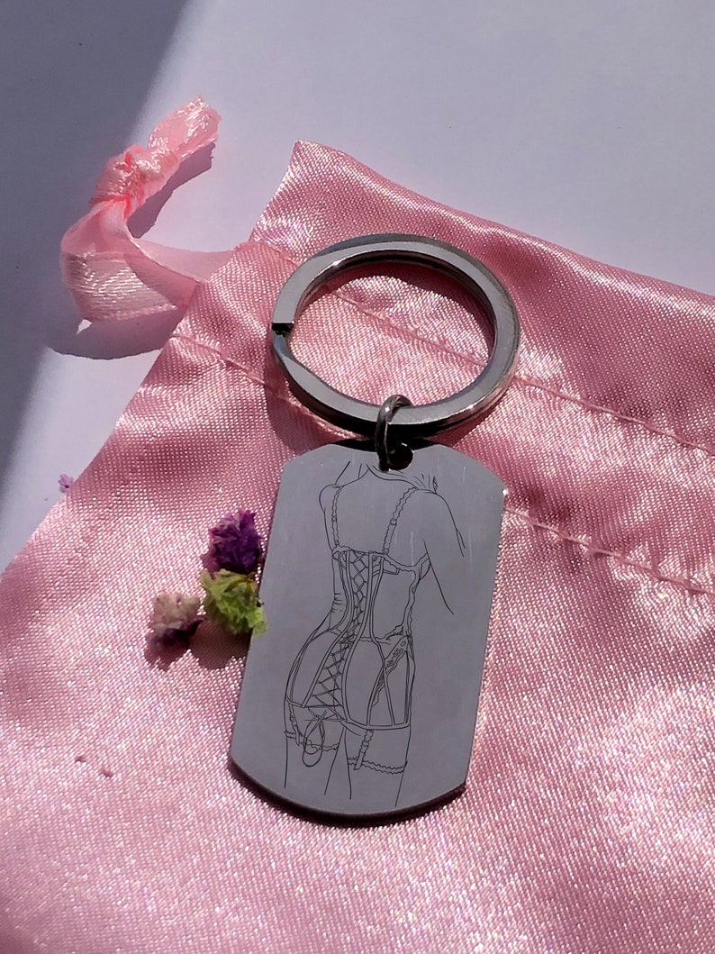 Naked Women in Sexy Lingerie Erotic Keychain Nude Female Line Art Key ...