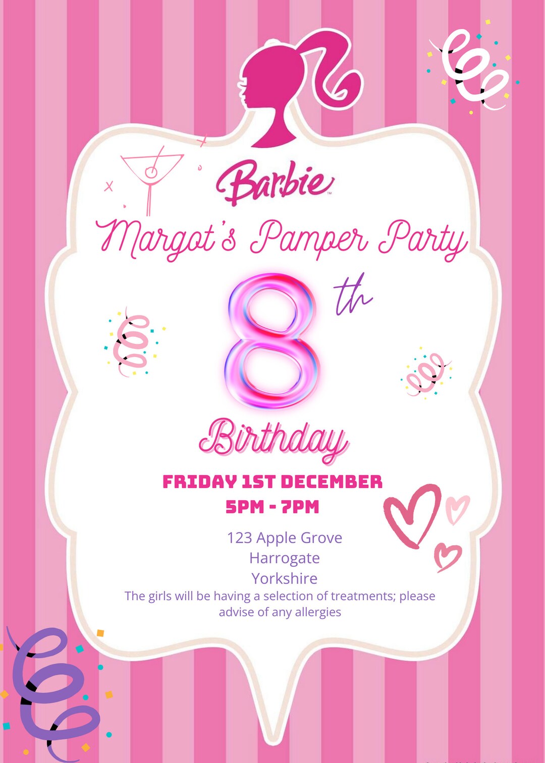 Girls Barbie Themed Party Invitation - Etsy