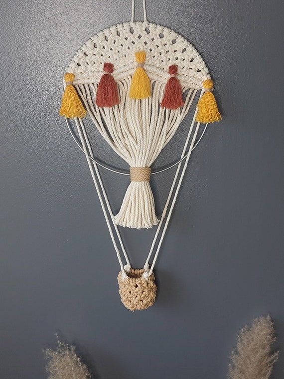 montgolfière, décoration murale, enfant, chambre, macramé