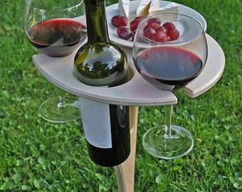 Mini Holz Faltbarer Weinhalter - Tragbarer Weintisch im Freien für Picknick, Lager, Party, Garten, Strand - Faltendes Glasregal, kleiner Schreibtisch
