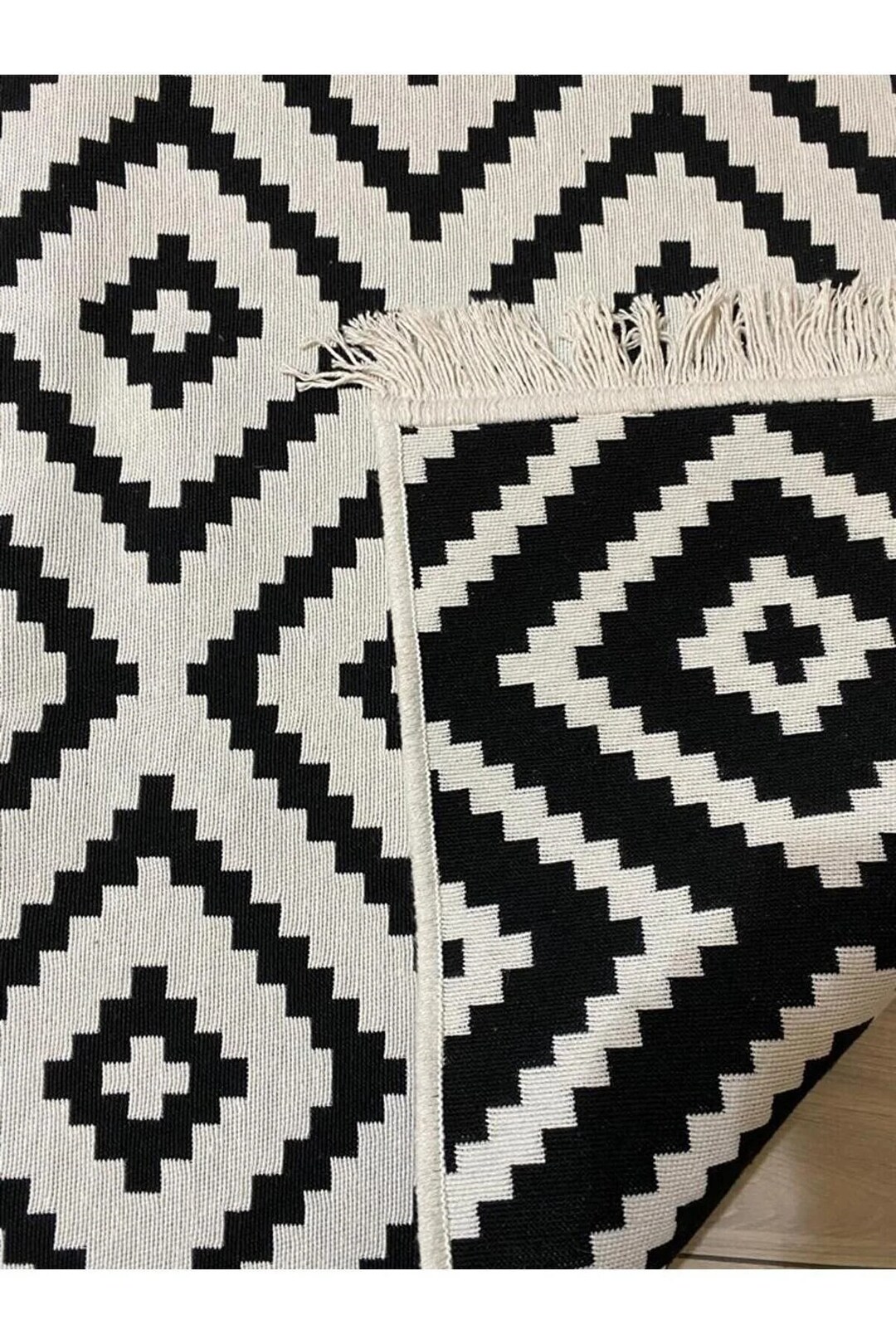 Double Sided Rug Modern Patterned Washable Woven Rug Runner Black White ...