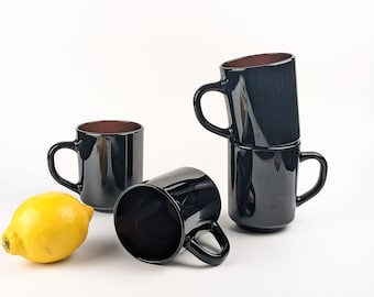 Juego de 4 tazas de café vintage de cristal amatista Arcoroc France, década de 1970