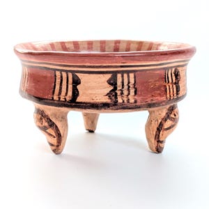 Vintage Polychrome Three-Legged Ceremonial Bowl, Mexican Pre-Columbian Style, 1960s–70s