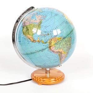 Columbus Duplex Globus Lampe Deutschland Leuchtglobus Holzfuß Vintage, 1980er