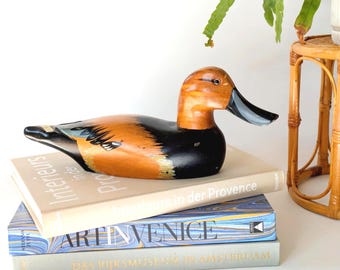 Señuelo de pato de madera tallado a mano: decoración rústica de cabaña, figura de arte popular