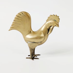 Midcentury Brass Rooster Figurine, Stylized Modernist Bird Sculpture, Vintage Brass Animal Decor
