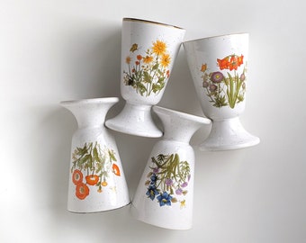 1970's Mazagran Ceramic Coffee Cups Retro Floral Set of 4