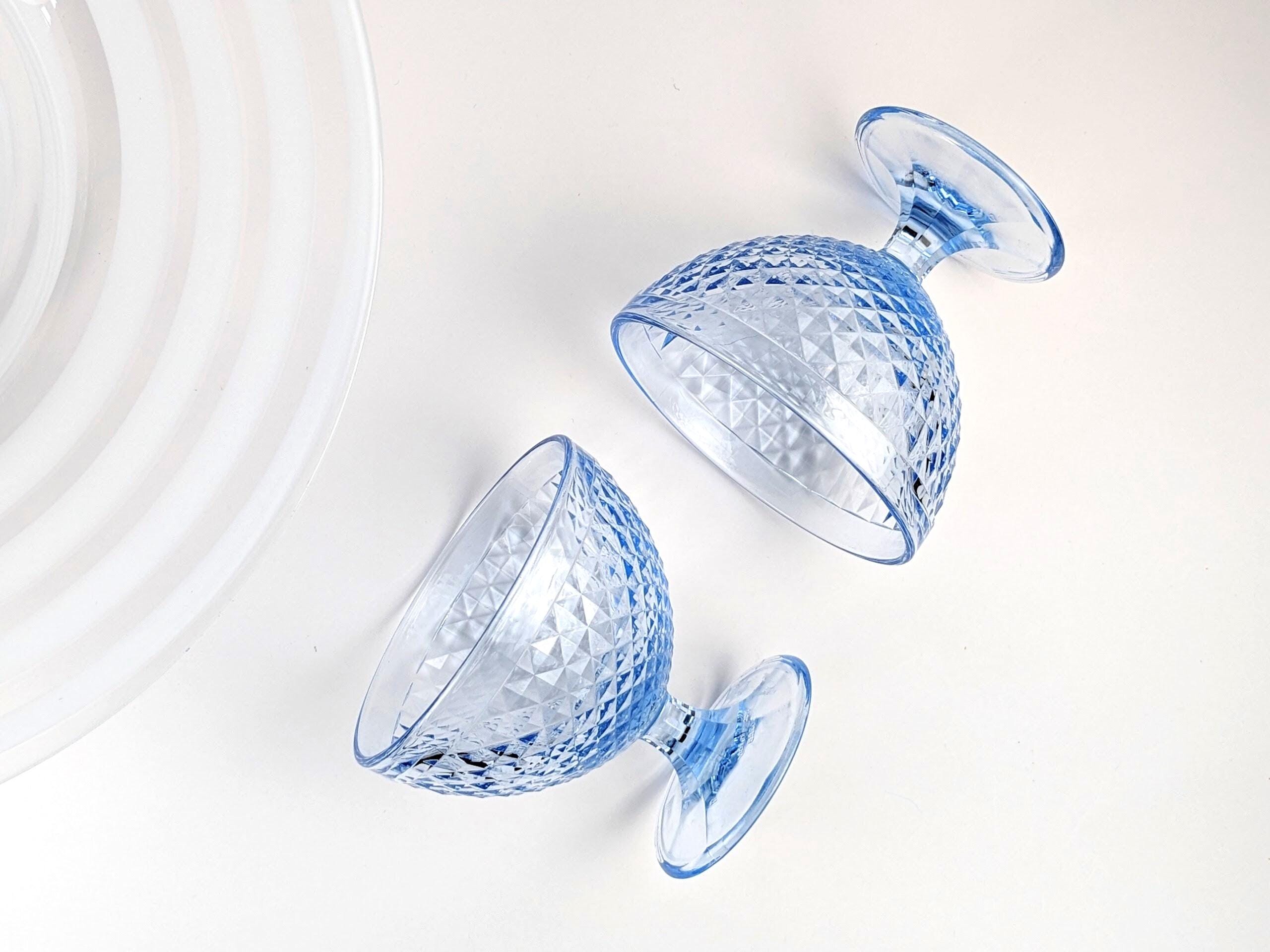 Vintage IKEA Dessertschalen aus Glas – 90er Jahre, Eisblau, Diamantschliff – Set aus 2 Stück